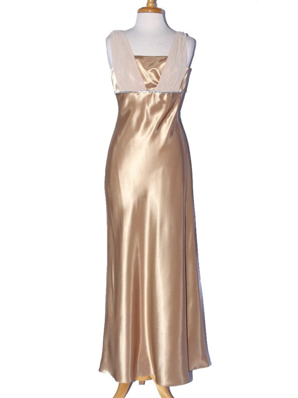 Poly USA 2686 Charmeuse Satin Goddess Gown-Size S- GOLD-NEW W/Tags